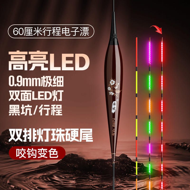 高灵敏细尾LED电子夜光鱼漂 咬钩变色日夜两用浮漂